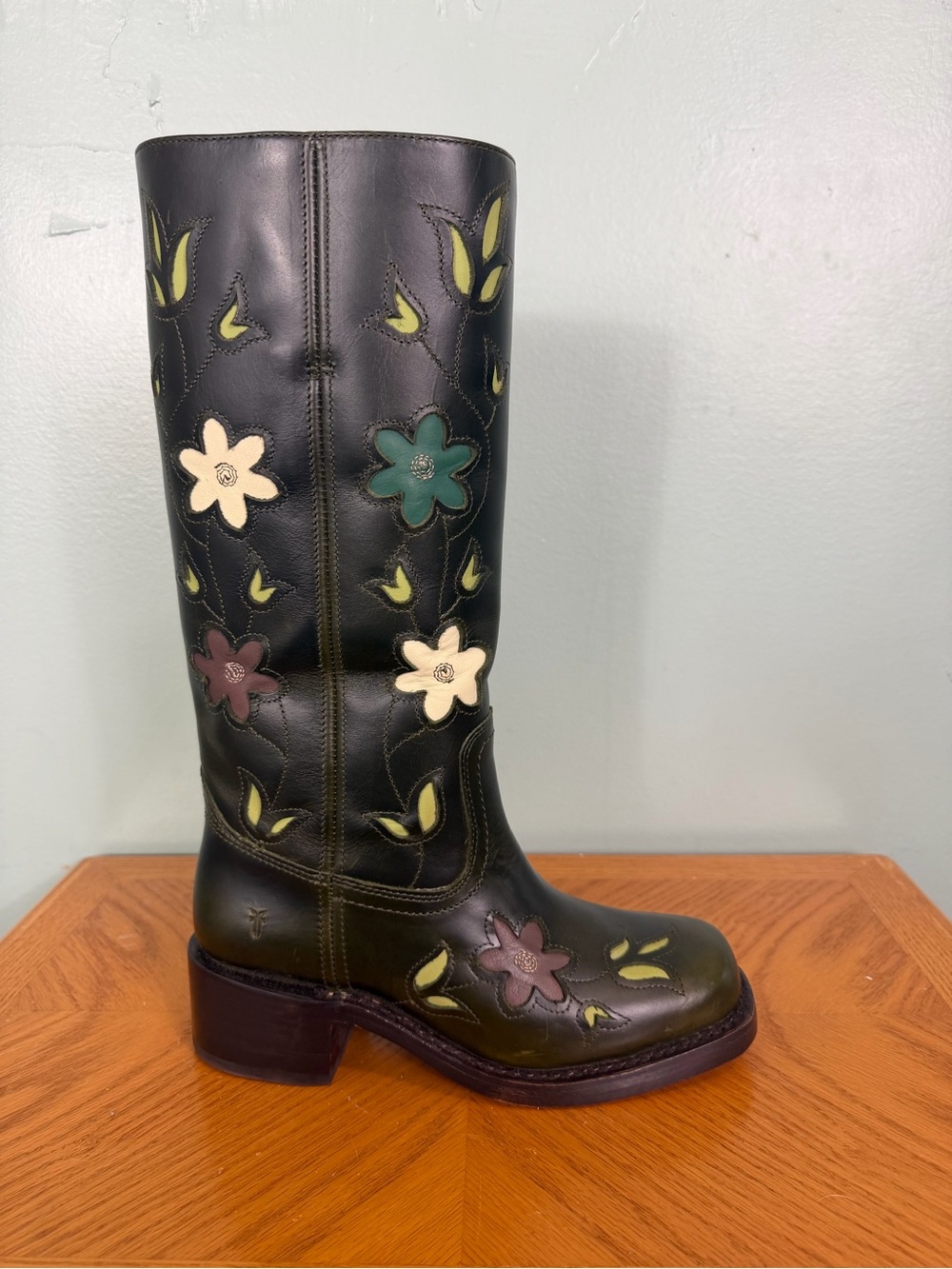 FRYE Campus 14L Boots Leather Floral Green Size 6.5B - Picture 4 of 12
